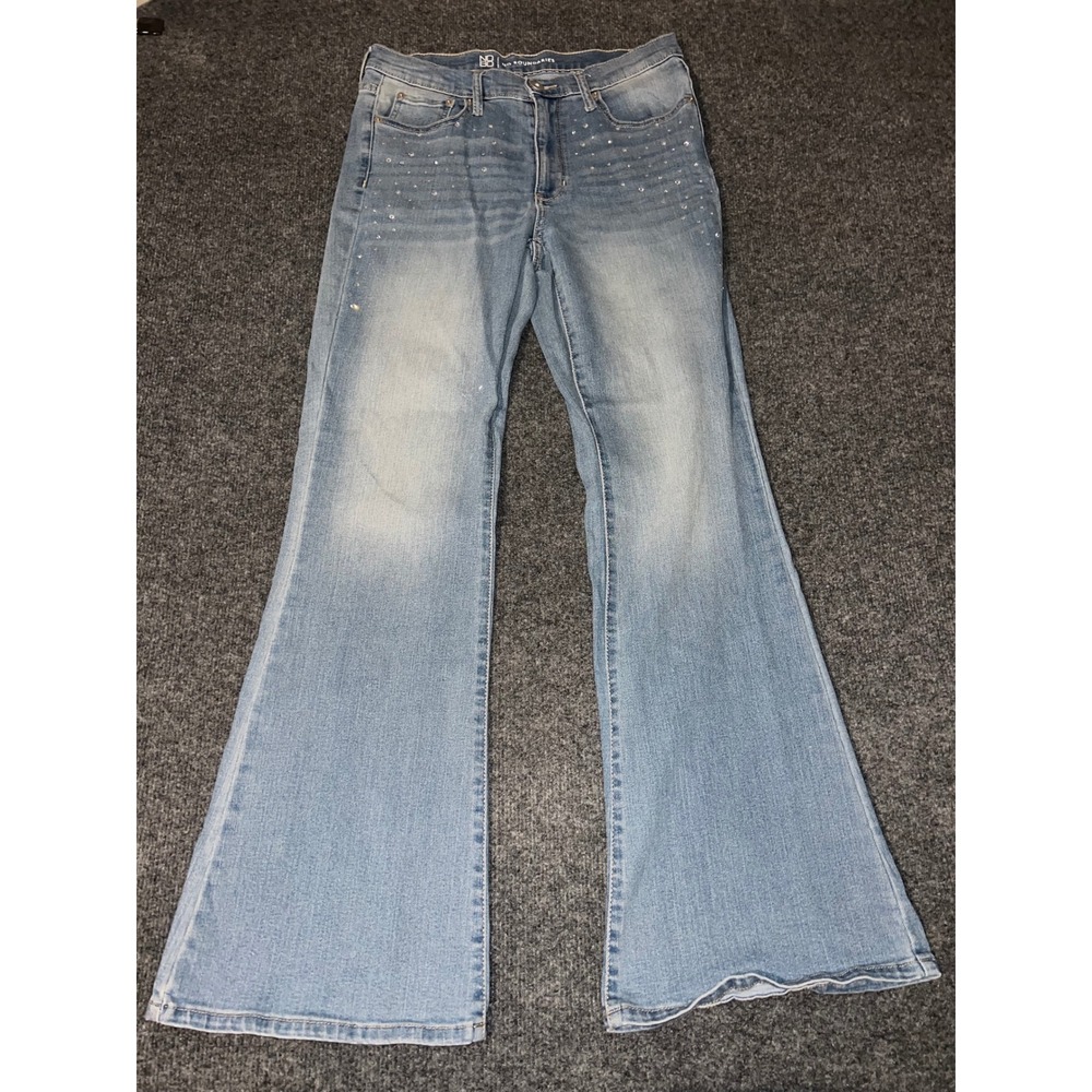No Boundaries Womens Size 11 Light Wash Rhinestone Flare Jeans Denim